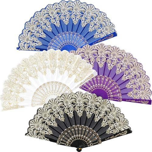 Bikasun Faltbare Fächer, 4pack Handfächer, Fecher Sommer Hochzeit Damen | Hand Fächer für Geburtstagsgeschenke, Tanzen, Cosplay, Hochzeit, Party, Requisiten-Dekoration