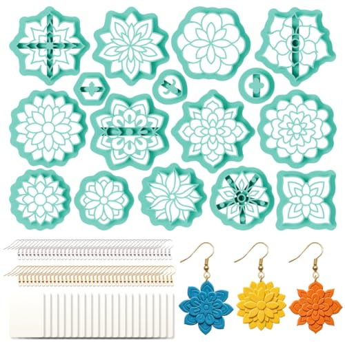 beinkmake 16 piezas de formas para cortar de arcilla polimérica de flores de mandala, juego de formas para cortar de Bloom Clay, formas para cortar de arcilla polimérica para pendientes para adultos