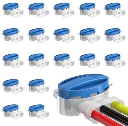 Aevorine 20 Pezzi Morsetti per Cavo/Cavi, connettori elettrici Impermeabili,connettore con Gel, Giunti stagni per Cavi elettrici prolunga per Giardino Esterno rasaerba Robot, Blu/Bianco