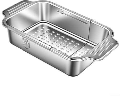 Rostfritt stål diskbänk dräneringsställ med utdragbar ram och ergonomiska handtag för disk, frukt och grönsaker torkning i köket