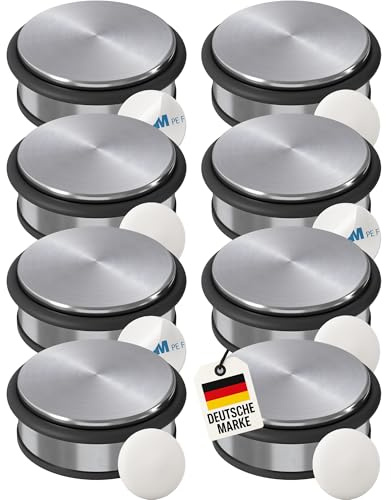 WELLGRO 8er Türstopper Edelstahl Set + 8 Wandtürstopper für Boden & Wand – moderner Türfeststeller & door stopper, Schutz für Tür, Wand & Klinke, robust & langlebig