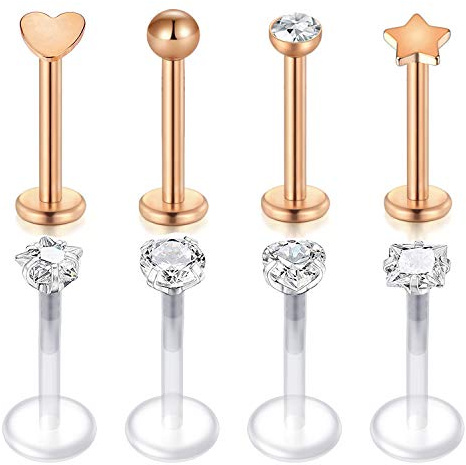 MODRSA 16G Durchsichtig Acryl Chirurgenstahl Lippenpiercing Stud Labret Piercing Tragus Helix Piercing Bioflex Lippen Retainer Conch Piercing Ohrstecker