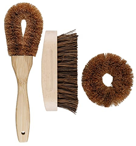 Natural Elements Juego de cepillos de Limpieza ecológicos de Coco, 3 Piezas, en Caja expositora
