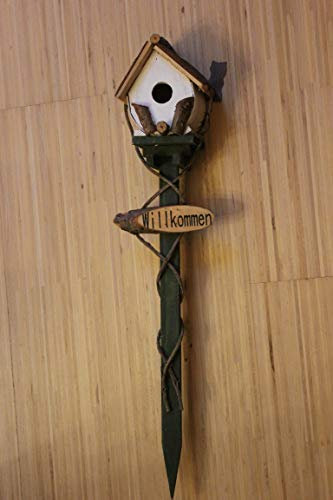 unbekannt Gartenstecker aus Holz mit Deko-Vogelhaus Willkommen, H 66 cm