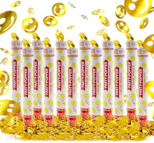 Party Factory 12 Party Popper, 40 cm, Smileys, Konfettiregen für Hochzeit, Geburtstag oder Silvester