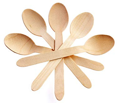 Concession Essentials Disposable Wooden Cutlery Spoons, Compostable and Earth Friendly, 6.25 Inch Length - Pack of 100 Spoons