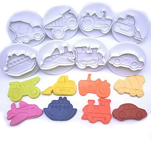 8pcs 3D Auto Flugzeug Zug Fahrzeug Ausstecher Keksform Backen Hand Stempel Presse Kolben Zucker Handwerk Cookie Fondant Cutter
