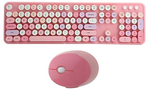 Combo de Teclado y Mouse inalámbricos, 104 Teclas de tamaño Completo Juego de Teclado y Mouse 2.4G con Teclado numérico para computadora PC/Destkop, Lindo Teclado(Rosa)