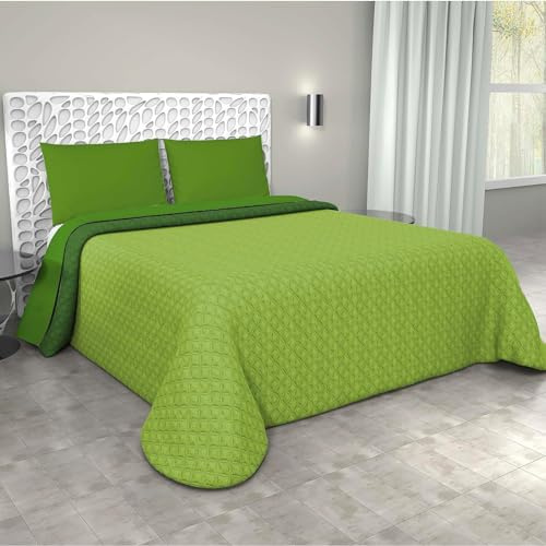 Corredocasa Trapuntino Copriletto, Made in Italy - Trapuntato Doubleface Mezza Stagione, Coperta Bicolore Primaverile in Morbida Microfibra (Verde Scuro/Verde Chiaro, Matrimoniale)