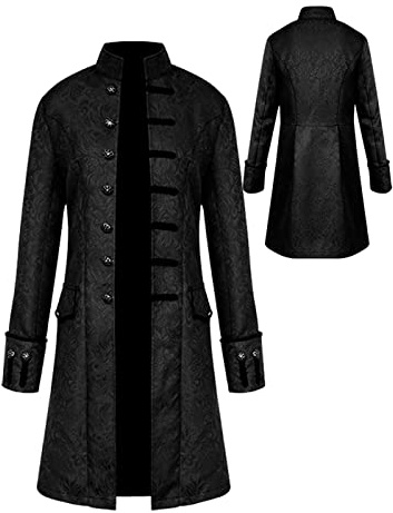 Sangdut Men's Medieval Steampunk Halloween Costumes, Gothic Frock Coat Victorian Court Uniform, Renaissance Bottom Vintage Adult Festival Tailcoat (Black, M)
