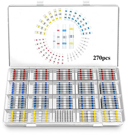 WDAFLG 270PCS Solder Seal Wire Connectors Insulated Waterproof Electrical Wire Terminals Solder Heat Shrink Butt Connectors Solder Connector Kit for Home Automotive Boat