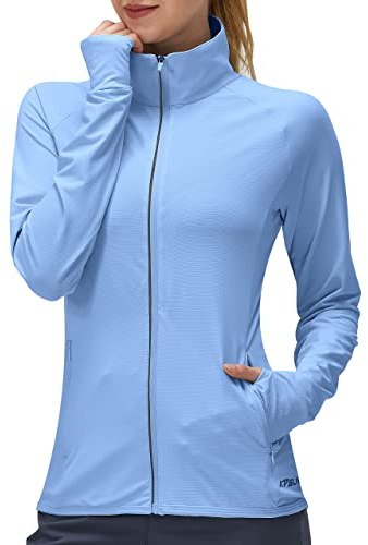 Women's UPF 50+ UV Sun Protection Clothing Long Sleeve Athletic Hiking Shirts Lightweight SPF Zip Up Outdoor Jacket(lavender blue,M)