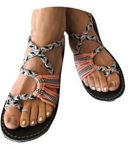 ORANDESIGNE Damen Geflochtene Sandalen Sommer Gladiator Schuhe Casual Flachen Flip Flops Strand Zehentrenner Sandalen 01 Armeegrün 35 EU