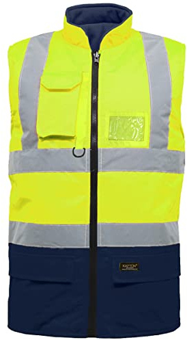 Hi Vis Reversible Fleece Gilet Reflective Saftey Security Work Jacket Protective Waistcoat Bodywarmer (Yellow/Navy, XL)