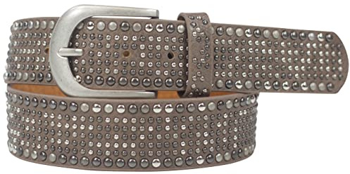 Damengürtel mit Nieten, Strass-Nieten-Besatz, Synthetikgürtel im Vintage-Style, Breite ca. 3,8 cm (Schlamm; BW95cm - Gesamtlänge 110cm)