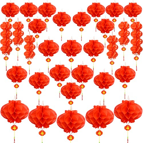 Mauts 31 Pcs Chinese New Year Decoration Red Lanterns for Spring Festival, Lantern Festival Celebration Supplies
