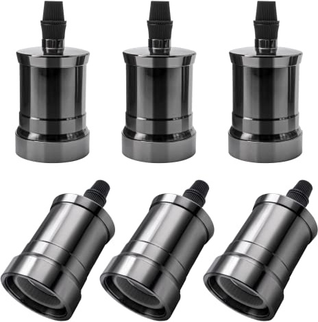 DiCUNO Vintage Lampenfassung E27, Keramik, Schwarz, Aluminium, 6er Pack | E27 Lampenhalter, für Birnen, DIY nostalgische Deckenleuchte, Tischleuchte, Glattmantel, Schwarze Perle, Wandleuchten, Café