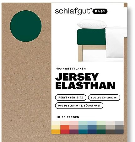 Schlafgut Easy Jersey Elasthan Spannbettlaken 180x200 bis 200x220 Green Deep, Spannbetttuch aus superweicher Baumwolle mit Elasthan