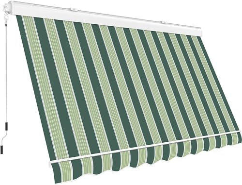 Tenda da sole Cassonata a Caduta in Alluminio Balcone Finestra Soffitto o Parete con Bracci Telo Poliestere 280gr/MQ Impermeabile (VERDE/BEIGE, L250xP250CM)