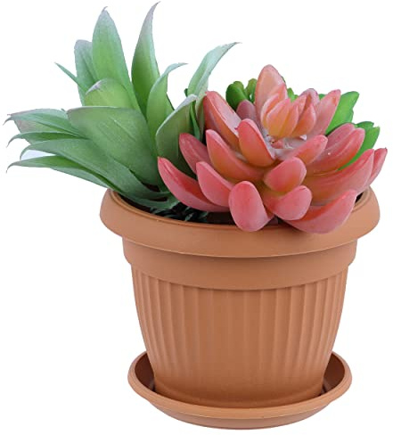 botle Pot de fleurs rond et soucoupe - Dimensions : 17 cm x 13,5 cm - Volume : 2 l - Couleur : terre cuite - Plastique - 12 grands pots de fleurs traditionnels