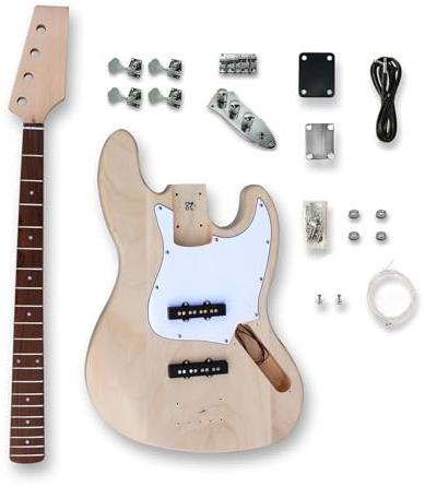 WUQUMUSC Unvollendete E-Bass-Gitarren-Set, 20 Bünde, 86,4 cm, Lindenholz-Korpus, Ahorn-Hals für DIY