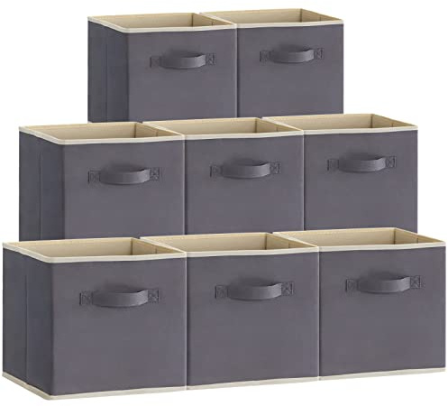 Lifewit Aufbewahrungsbox aus Stoff,36L Faltbar Aufbewahrungswürfel Ordnungsboxen Aufbewahrung aus Vliesstoff mit Griff für Würfelregal Ordnungsboxen Regal Einsatz,8 Stück,33x33x33cm,Grau