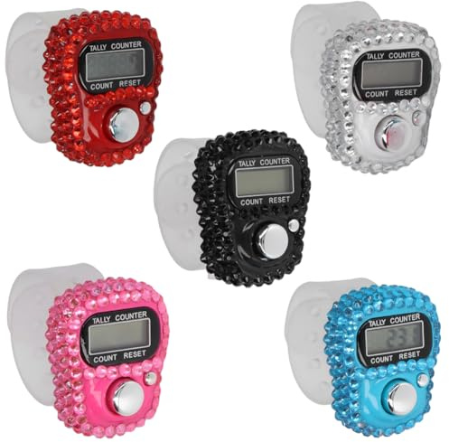 Pssopp Rundenzähler, elektronischer Fingerzähler, 5 Stück, rücksetzbares 5 stelliges LCD Display mit elektronischer Digitalanzeige, Finger Hand Tally Zähler, Rundenzähler für sportliche Aktivitäten,