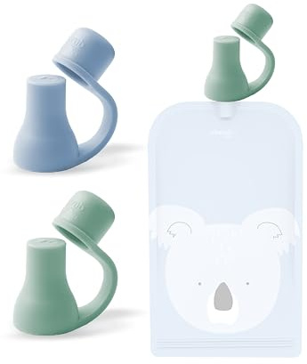 Cherub Baby silikon återanvändbar babymat påse topptillbehör mjuka icke-spill pip 2-pack med resefodral (Cerulean/Sage)