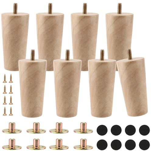 KOHAND 8-Pack Möbelben i Trä, 10 cm, Med Monteringsplattor och Skruvar - Ersättningsstolsben för Fåtöljer, Soffor, Skåp