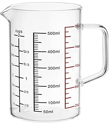 500ml Glass Measuring Cups with Handle and V Shaped Spout High Borosilicate Glass Beaker Measuring Glass with 3 Scales (Oz, Cup, Ml) for Kitchen Restaurant, Easy to Read (500ml)