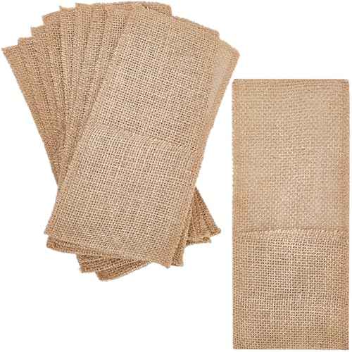 GORGECRAFT 10 Bolsa de Arpillera para Utensilios de 10x22.(8) in Tenedor Servilleta Cubiertos Bolsa para Cubiertos Bolsillo Natural Vintage para Decoración de Vajilla de Boda Fiesta Regalo de Granja