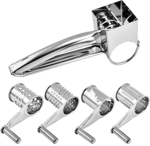 HiyyFloy Rallador De Queso, Trituradora De Verduras Rotativa De Acero Inoxidable, Rallador De Alimentos con Rallador Grueso/rallador Fino/rallador De Tambor para Queso Parmesano