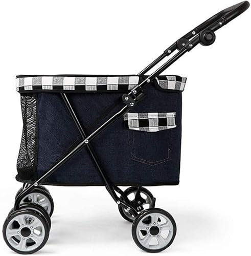 Leichte Hundebuggys für kleine Hunde. Prime Dog Pram Buggy, 360° glattes Vorderrad, leicht zusammenklappbar, Katzenbuggys, Armlehne, 4-Gang-Einstellung (Hellblau) (Schwarz Blau)