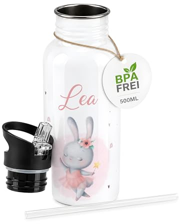 Kidsmood - Personalisierte Trinkflasche für Kinder aus Edelstahl, 500ml mit integriertem Trinkhalm, Auslaufsicher, Spülmaschinenfest und Perfekt für Schule & Kindergarten