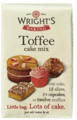 Wright's Baking Toffee Cake Mix 500G – Complete Mix with Real Toffee Pieces for Moist, Tender Cake – Ideal for Bread Machines, Loaf Tins, Gateaux, Slices, and Individual Cakes