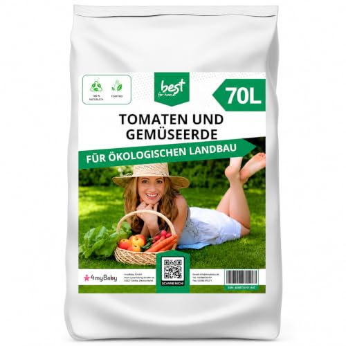 Best for Home - Gartenerde für Zimmer- und Balkonpflanzen, Gemüse, Obst und Kräuter. Bio, ideal für Blumenbeete und Kübel | Schwarzerde, Universalerde (Tomaten und Gemüseerde, 70 L)