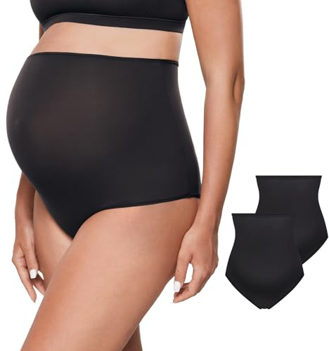 INLYRIC Women's Inbarely Soft Maternity Underwear - Over Bump High Waist Briefs Soft Full Coverage Pregnancy Panties Pack Black (2pack) X-Small