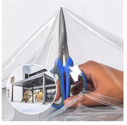 Transparente PVC Plane Seitenteil Mit Reissverschluss Tür,Durchsichtige Plane Vorhänge,Pergola Terrasse Veranda Carport Pavillon wasserdichte Abdeckplanen ，0.5mm，Mit Ösen(H2.5xW4m/H8.2xW13.1ft)