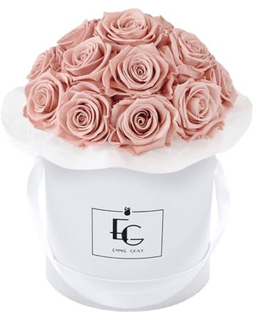 EG EMMIE GRAY Splendid Infinity Rosebox | Round | S | White – mindestens 15 Infinity Rosen mit langjähriger Haltbarkeit, echte Rosen die bis zu 3 Jahre blühen, konservierte Rosen (Antique Pink)