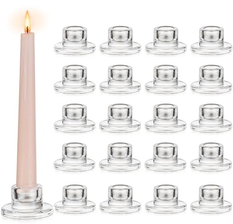 Glasseam Klein Kerzenständer Glas: 20er Set Stabkerzenhalter | Für Stabkerzen, Klar Kerzenhalter, Hochzeit, Weihnachten, Wohnzimmer Tisch Dekoration