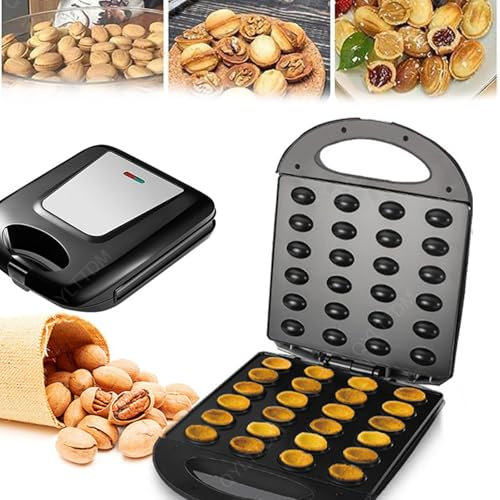 Electric Nut Waffle Bread Maker, 24pcs Walnut Cookie Maker, 1400W Electric Nut Walnut Cake Maker, Non Stick Panel Double Sided Heating, Homemade Dried Fruit Maker for Home Kitchen Cookies Baking Tool