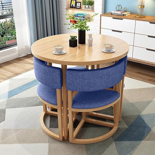 Rundes Konferenztisch- und Stühle-Set für 4 Personen, 5-teiliges Esszimmer-Set mit Metallrahmen, ideal für kleine Räume und Apartments (Stofffarbe)