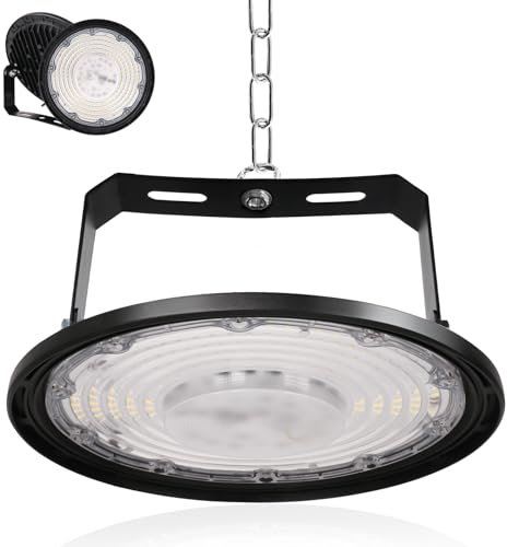 Fosingut Projecteur LED Industriel 200W,20000LM Spot High Bay Lumière éclairage d'atelier,Blanc Froid 6500K IP65 Étanche UFO Eclairage Plafonnier LED Interieur Lustre pour Entrepôt,Usine,Hall,Gym