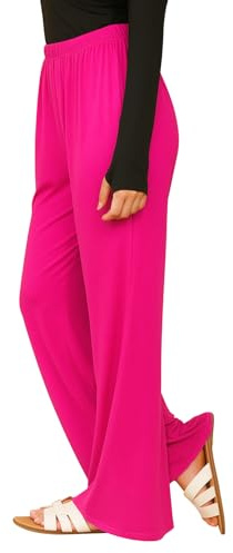 L S U Pantalones Palazzo para mujer, acampanados, cintura elástica, pierna ancha, ropa de descanso, casual, suave, cómodo, elegante, fucsia, XXL