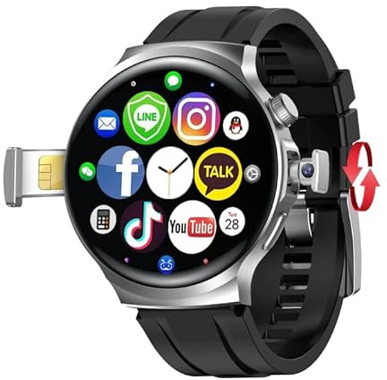 XINDADA X16 4G Montre Intelligente Android avec SIM, 1380mAh AMOLED, GPS WIFI, 8 Go 128 Go ROM, pour Hommes et Femmes (Argent)