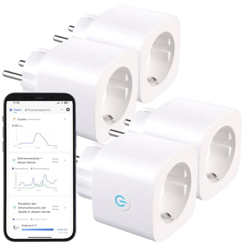 Luminea Home Control WLAN Steckdose TUYA: 4er-Set 2in1-WLAN-Steckdose, bidirektionale Strom-Messung, 16 A, App (Stromzähler WiFi, Smart Life, Solar)