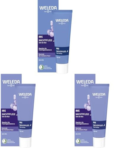 WELEDA Bio Iris Ausgleichende Nachtpflege, reichhaltige Naturkosmetik Feuchtigkeitspflege zur Regeneration und Beruhigung von trockener Haut, Nachtcreme mit Nährstoffen gegen Falten (1 x 30 ml)