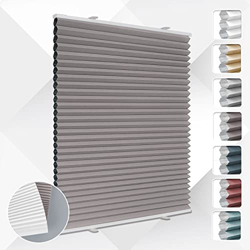 Wabenplissee Plissee ohne Bohren Verdunkelung Klemmfix Thermo Verdunklungsplissee Grau B75 x H130 cm, Thermoplissee ohne Bohren für Fenster, Sonnen, Sicht & Schallschutz Wärmeisolierung