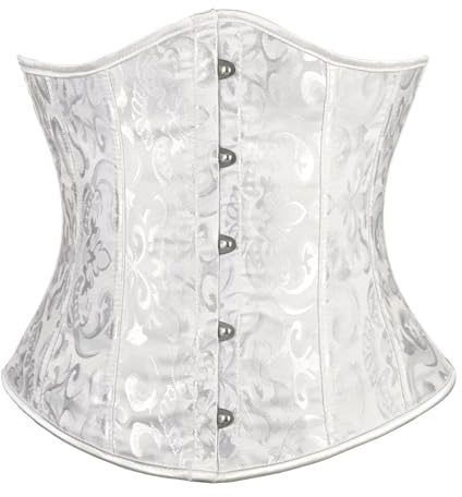TRIWORKS Korsett för kvinnor, korsett, bustiers, underbyst, korsett satin, spets, midjeband, för halloween och karneval, XS–XXL, Vit, M