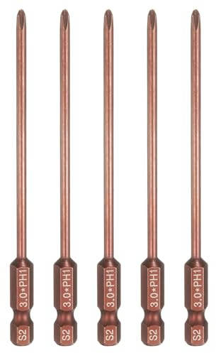 sourcing map 5 punte per cacciavite Phillips PH1 1/4 gambo esagonale 100 mm lungo 0,3 cm asta magnetica a croce punte per trapano S2 in acciaio industriale cacciavite utensili elettrici, marrone